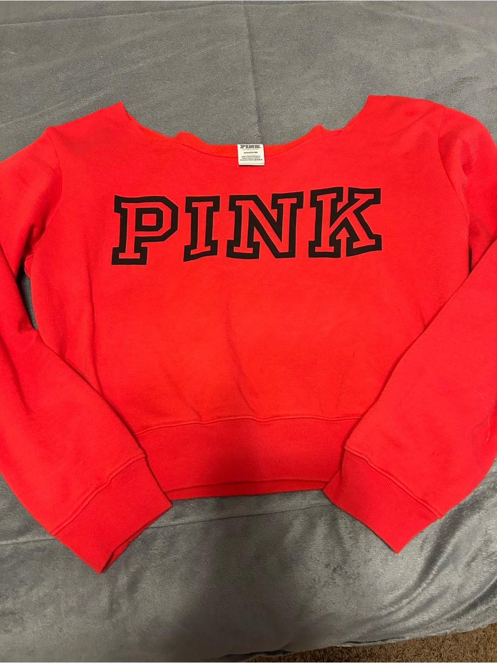 Victoria Secret PINK red and black logo off the shoulder sweatshirt size small - Picture 6 of 6